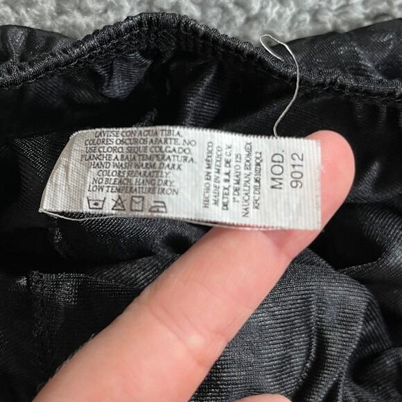 Vintage Illusion Slip Skirt Large Satin Floral Lace Trim Stretch Black Retro 80s - Picture 6 of 12